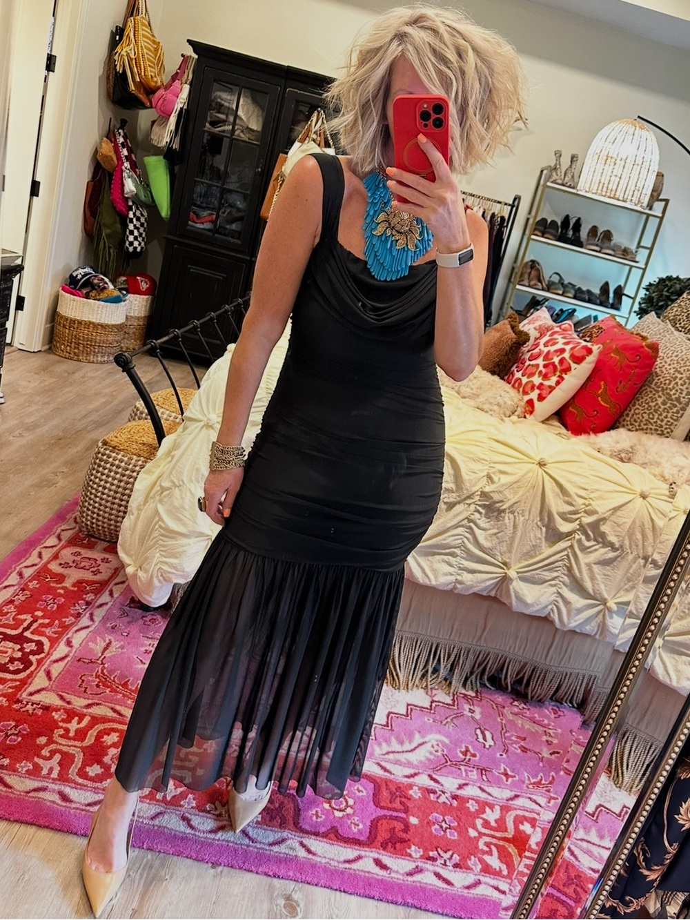 Simplee Apparel Black Mesh Maxi Dress with Sheer Pleated Hem - Picture 5 of 16